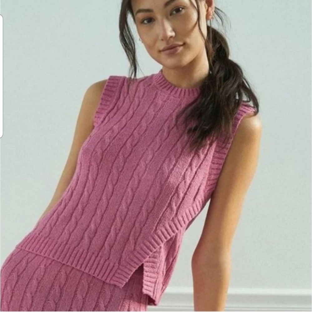 Anthropologie Current Air Pink Angeline Cable Knit Sleeveless Sweater Vest  S